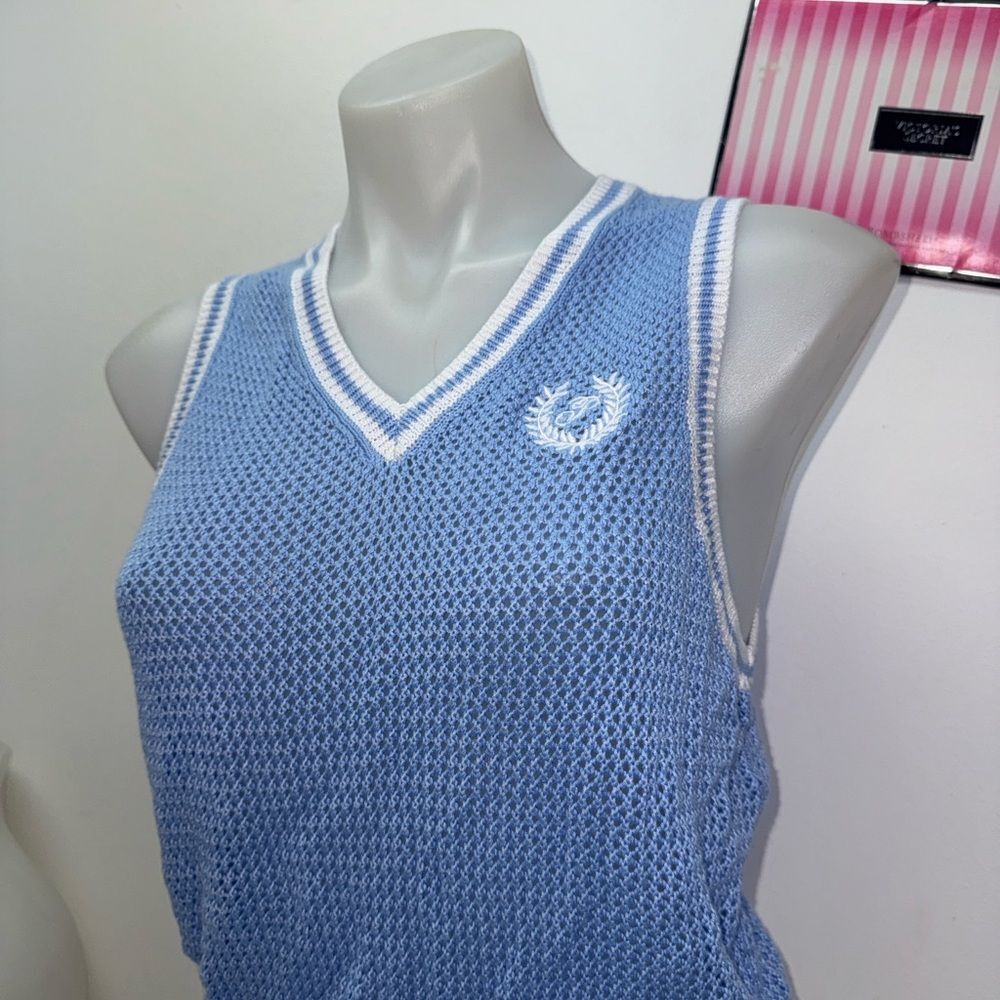 🔥PINK Victoria's Secret Blue Sleeveless Knit Top vest Sz Small NWT - Picture 3 of 6